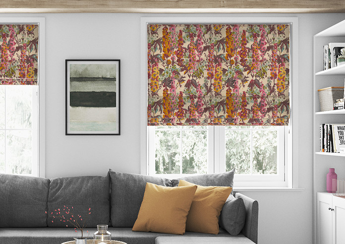 Hollihocks, Burgundy - Roman Blind - Image 3